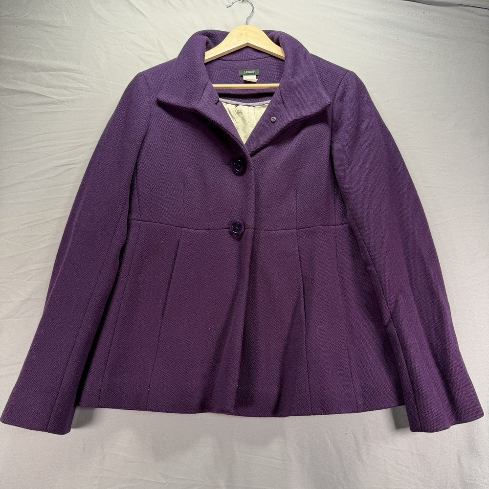 J Crew Jacket Womens 6 Purple Wool Two Button Ruffle Cropped Fit Blazer Style
